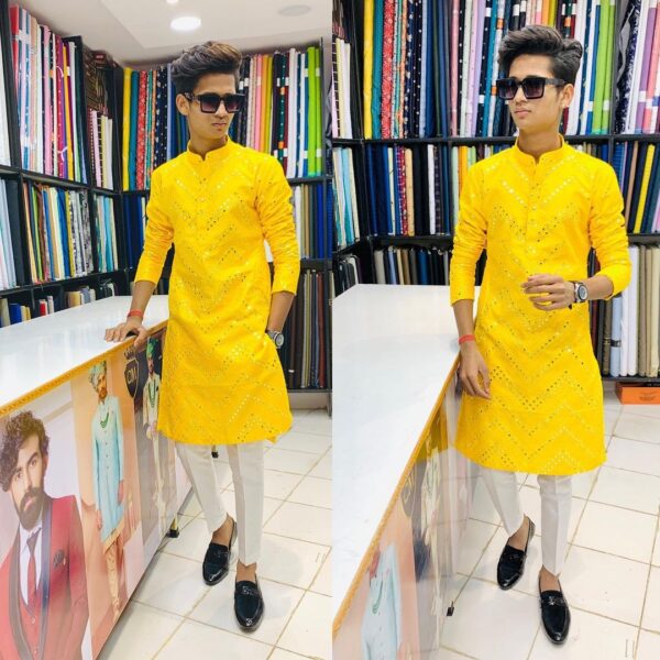 Zig Zag Mirror Work Kurta With Pent - Image 3