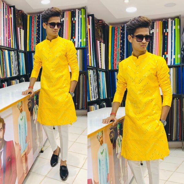 Zig Zag Mirror Work Kurta With Pent - Image 4