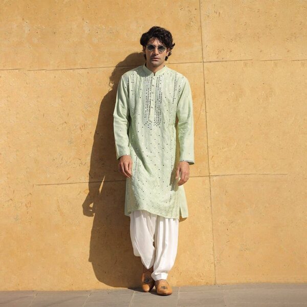 Real Mirror Embroidery Work Kurta Shalwar