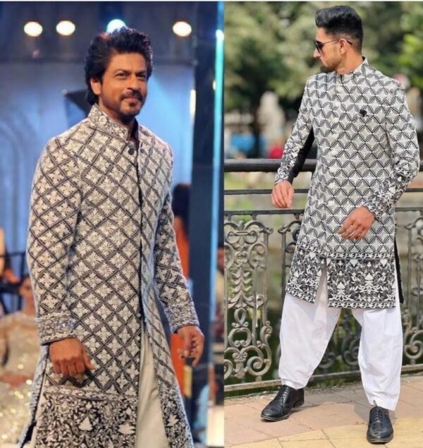Groom Special Latest And Trendding Designer Laxury Sharukh Khan Styl Sherwani With Dhoti Set - Image 2