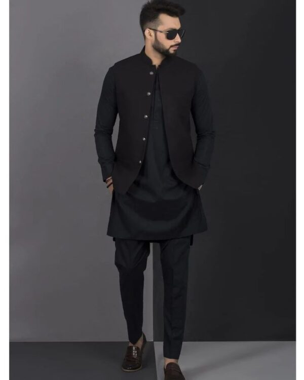 All Black Kurta Pajama With Nehru Jeckit