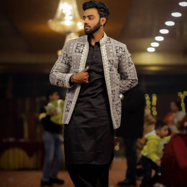A Black Kurta Pajama With A Trending Design Paired With A Luxury Jacket Set