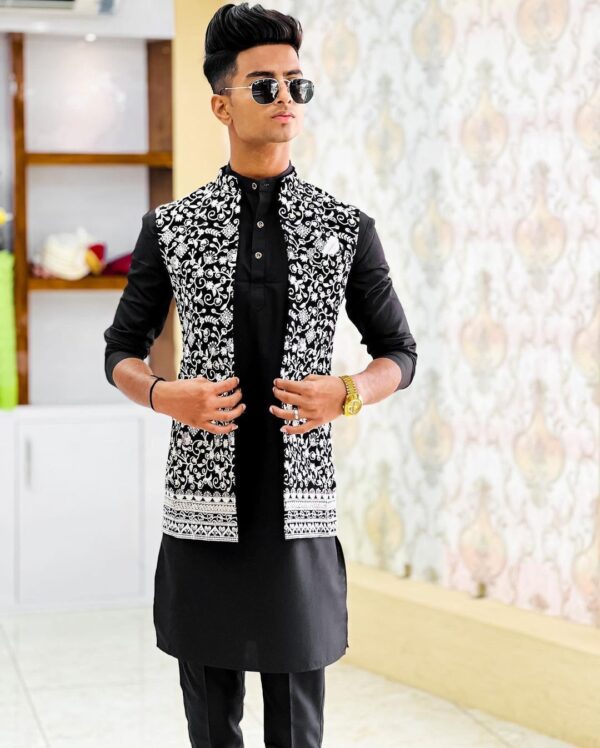 Wedding Special Kurta Pajama With Nehru Jacket Set