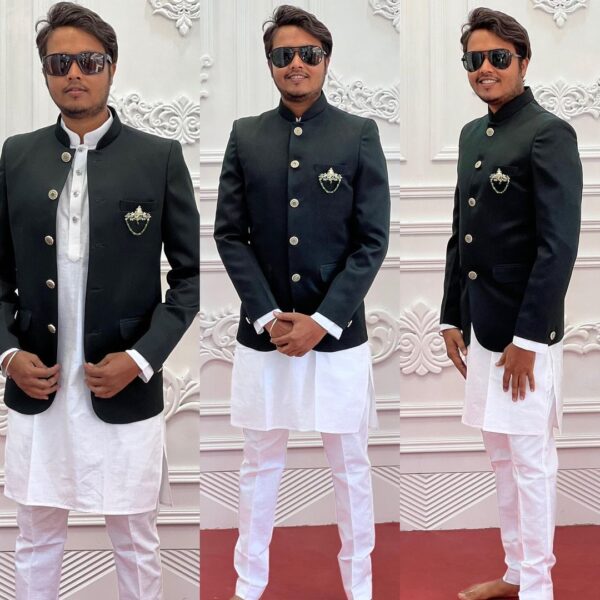 Wedding Special White Kurta Pajama With Black Jacket