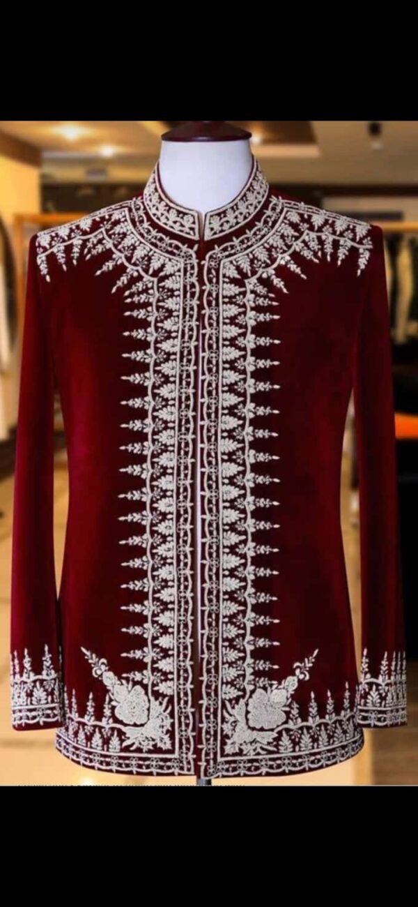 Wedding Special And Trendding Design Laxury Embroidery Work Bandgala Jodhpuri Suit With A Black Pent