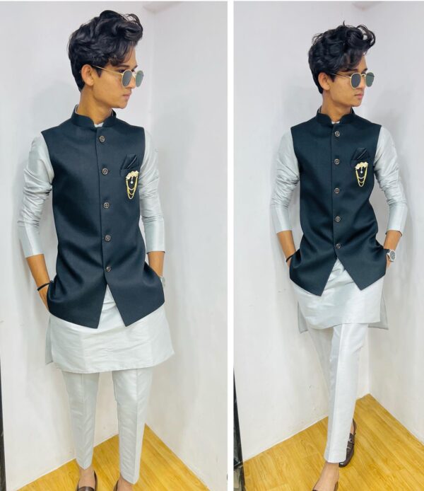 Wedding Special Kurta Pajama With Nehru Jacket Set